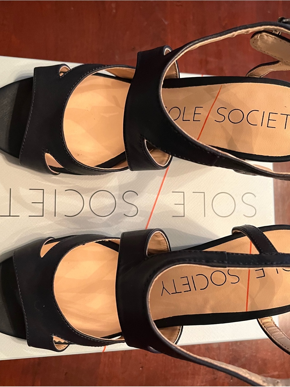 Sole Society Navy Cutout Strap Block Heel Sandals